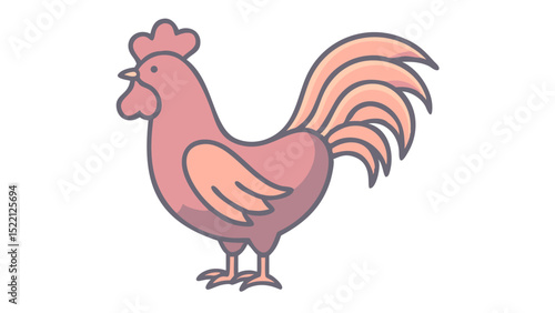 Cute and Expressive Icon Logo of a Regal Rooster with a Graceful Comb Curve, Defined Tail Feathers, and Sharp Spurs