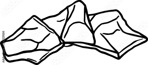 Three Tofu Pieces Light Yellow Color and Black Outline Isolated on Plain White Background