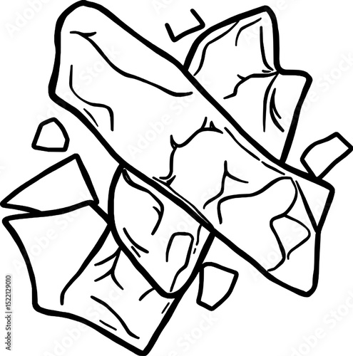 Stacked Pieces Of White Tectonic Marble Rock Fragments With Black Outlines On Clean White Background
