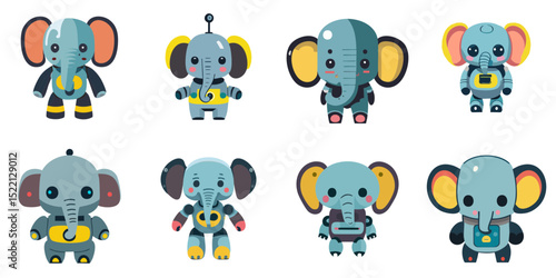 Multiple vector illustrations cute elephant robot

