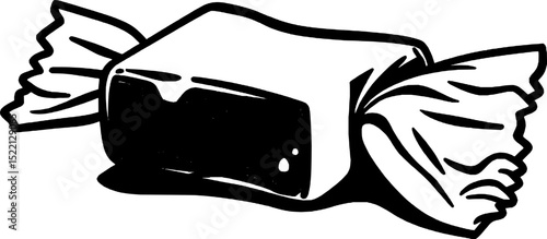 Wrapped Caramel Candy Illustration Rectangular Treat with Cellophane Wrapper on a White Background