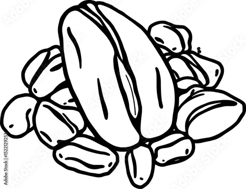Pile Of Pale White Oats Grain With Black Outlines Food Ingredient Illustration Isolated On White