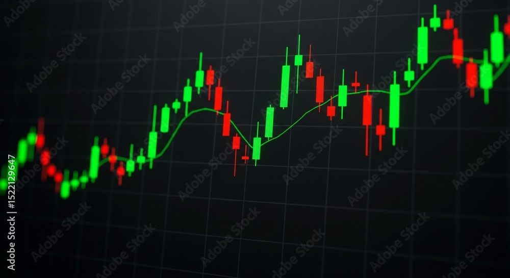 Naklejka premium Financial Stock Chart with Green and Red Candlesticks on Black Background