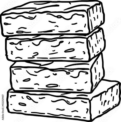 Hand-Drawn Stack Of Four Sweet Chocolate Fudge Brownies Isolated On A White Background Clipart Illustration