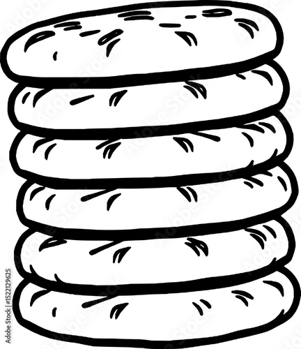 Sketch Of Stacked Oatmeal Cookies On White Backdrop Minimalist Black Outline Style Delicious Treat