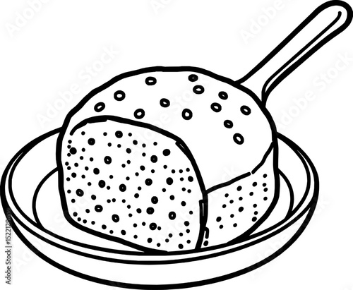 Black And White Artistic Drawing Of Semolina Halva Desert In A Small Frying Pan