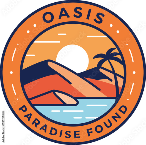Vintage logo with a dessert oasis illustration