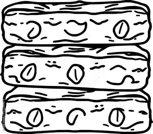 Stacked Tasty Shortbread Cookie Drawing Isolated on Plain White Background Traditional Sweet Treat Simple