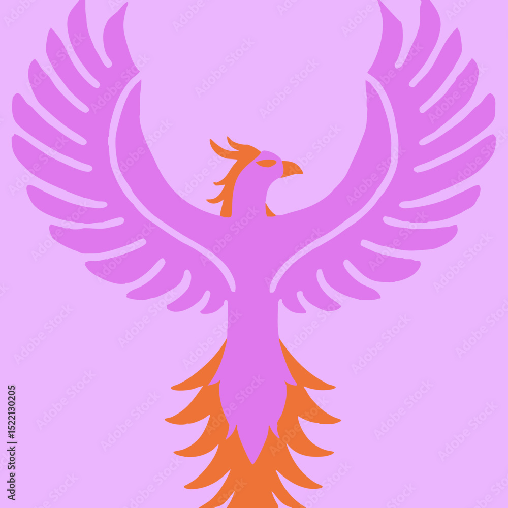 Obraz premium Illustration of a phoenix with spread wings in pink and gold