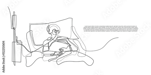 Continuous Line Drawing of Patient Receiving IV Therapy.