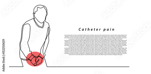 Catheter Pain Line Art Vector Illustration on White