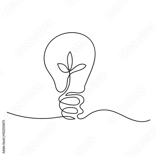 Light Bulb One Line Drawing, Isolated on White Background.