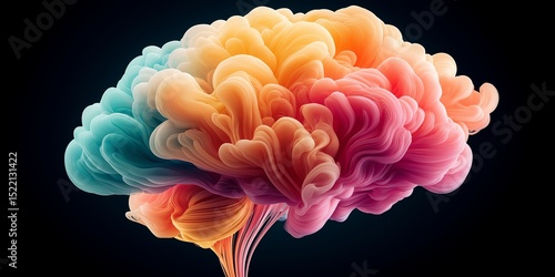 Neuroplasticity learning concept. Colorful abstract brain illustration with swirling patterns.