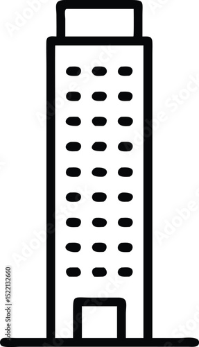 Highrise apartment building icon black and white isolated on white background
