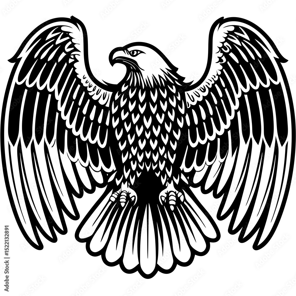 Obraz premium Stylized black and white eagle with outstretched wings