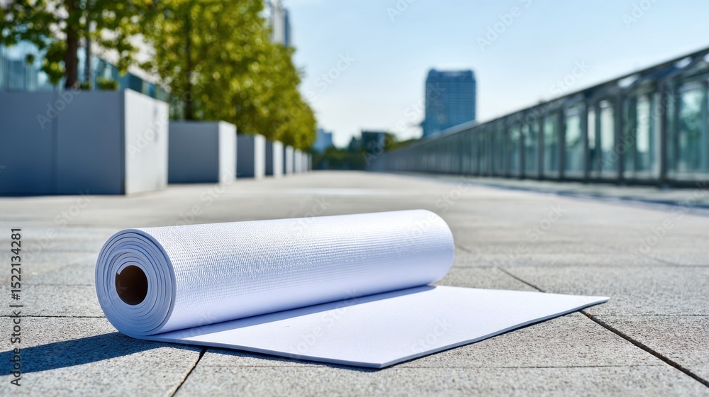 White Roll of Paper on Urban Pathway Under Clear Blue Sky White Roll of Paper on Urban Pathway Under Clear Blue Sky