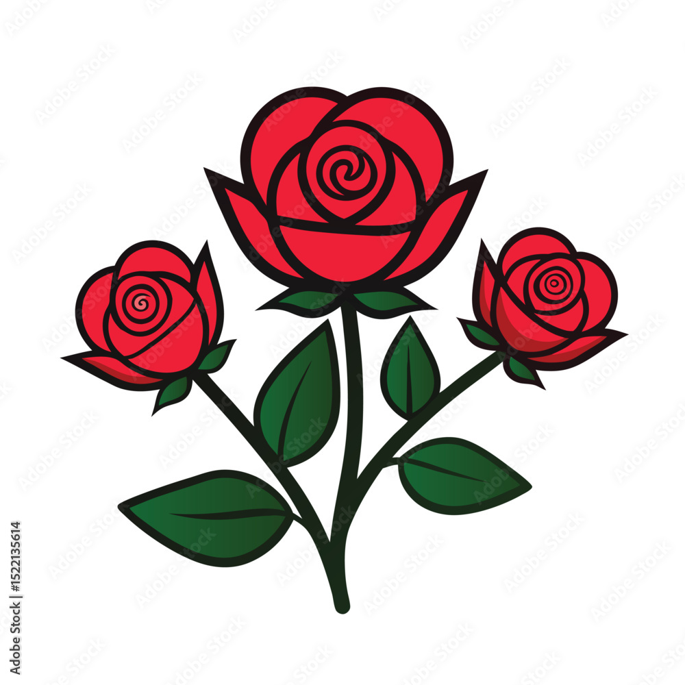 Elegant Red Roses Vector Illustration Three Miniature Roses Icon on White Background, Perfect for Design Projects Elegant Red Roses Vector Illustration Three Miniature Roses Icon on White Background, Perfect for Design Projects