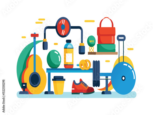 Fitness equipment and accessories illustration isolated on white background
