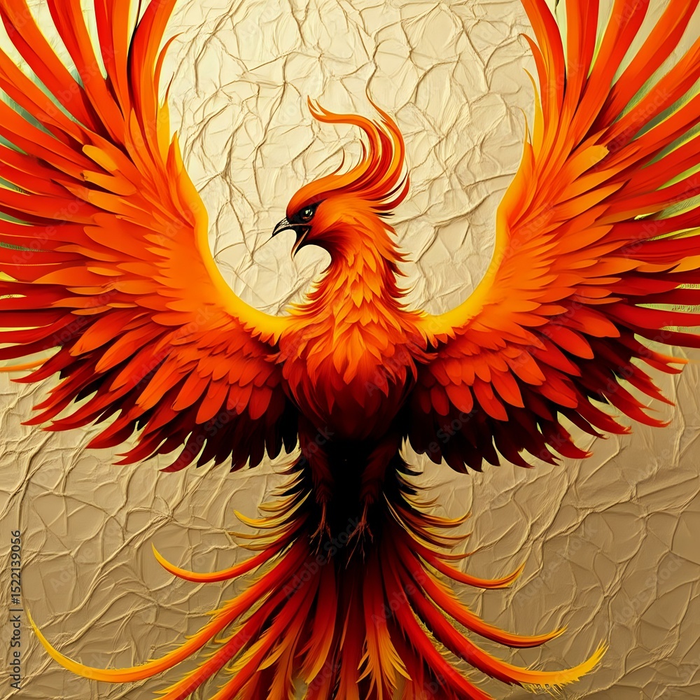 Obraz premium Majestic Phoenix: A fiery bird with magnificent wings, symbol of rebirth and immortality