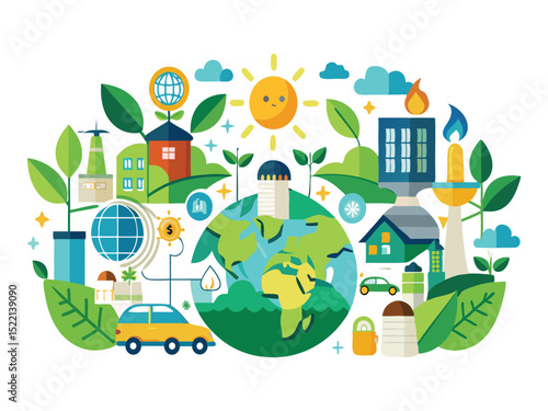 Sustainable living eco friendly planet earth illustration isolated on white background
