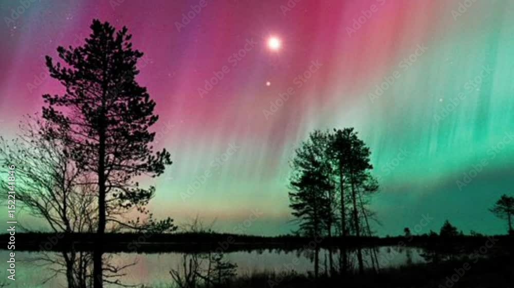 The stunning northern lights dance across the night sky, with a spectrum of greens, purples and pinks strikingly visible above snowy landscapes and calm waters. The stunning northern lights dance across the night sky, with a spectrum of greens, purples and pinks strikingly visible above snowy landscapes and calm waters.