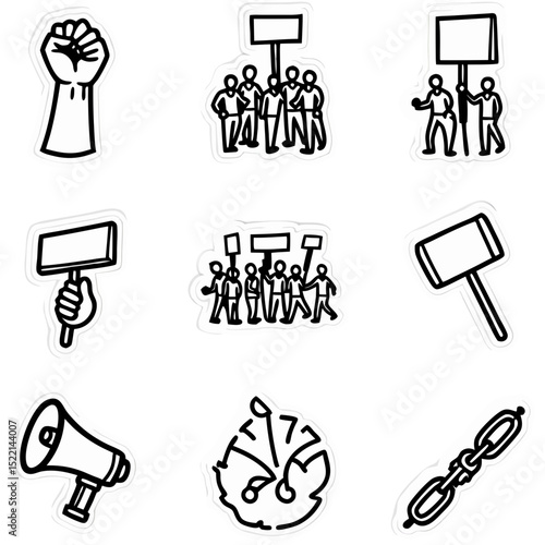 Collection of Protest Symbols and Icons: Black and White Illustrations for Social Movements