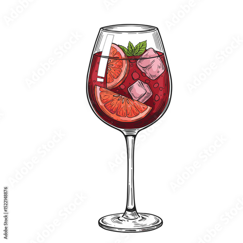 Colorful cocktail with ice and citrus slices in a tall glass  