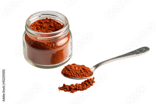 Explore paprika powder in jar and spoon for cooking and seasoning with vibrant color and flavor boost