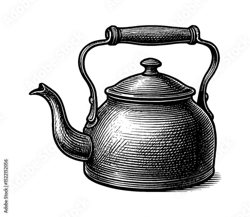 Vintage Style Engraved Illustration of Kettle Isolated on White Background Detailed Black and White