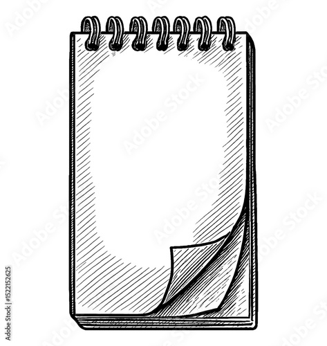 Sketchbook with Spiral Binding and Turned Page Hand Drawn Illustration Style