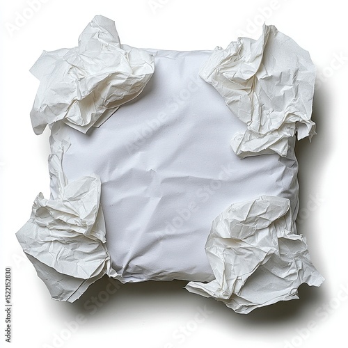 Blank Square Framed by Crumpled White Tissue Paper on White Background