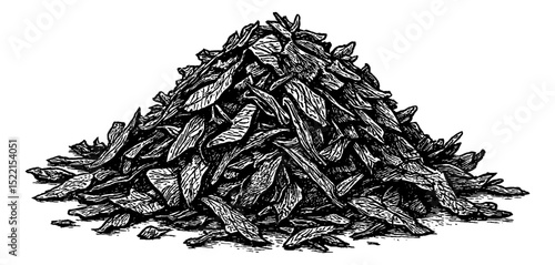 Pile of Wood Chips Illustration, Black and White Engraved Texture, Wood Pile for Firewood