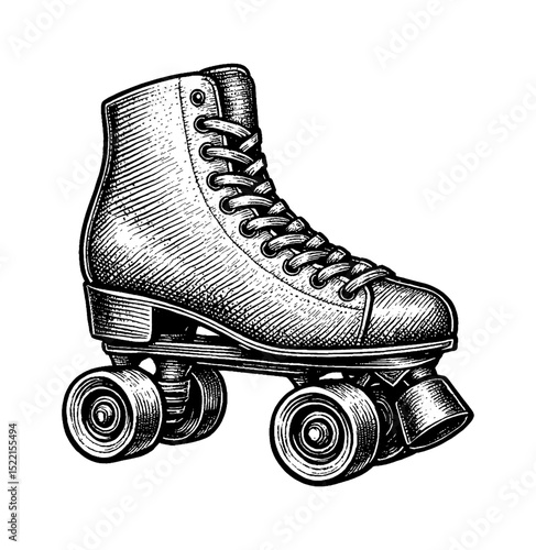 Detailed Engraving Illustration of a Classic Roller Skate on White Background