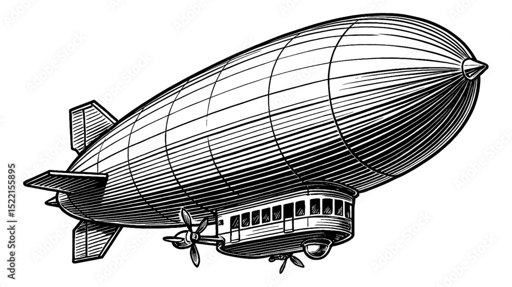 Αυτοκόλλητο Vintage Engraved Illustration of Airship or Zeppelin Dirigible in Black and Whit