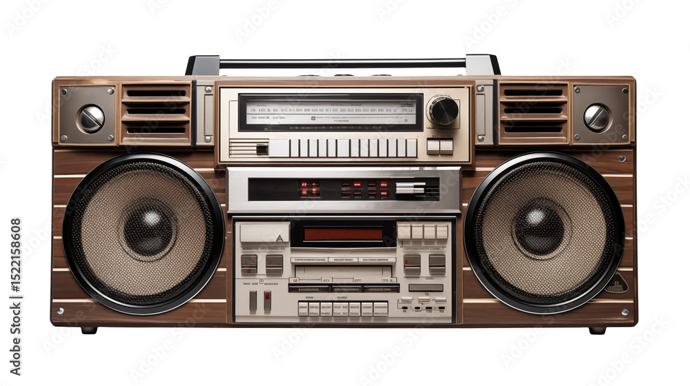 Fototapeta premium A vintage boombox with large speakers on a black background