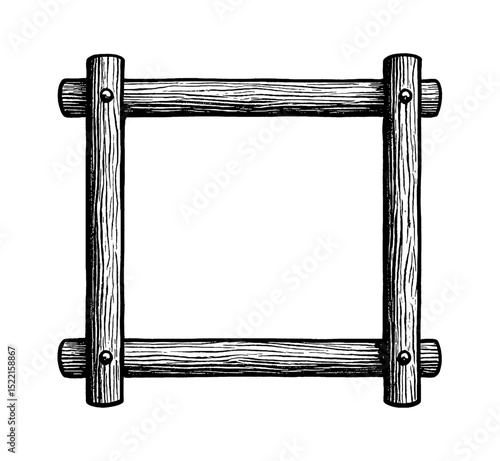 Detailed Wood Frame with Crosshatch Texture in Black and White Drawing Style