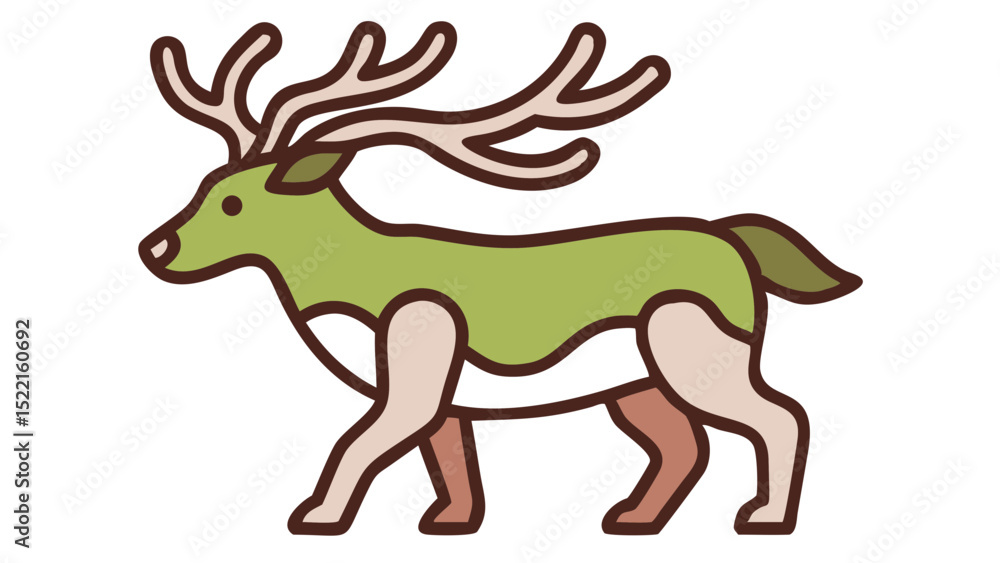 Obraz premium Cute and Expressive Icon Logo of a Regal Stag with Curved Antlers, Defined Hooves, and a Muscular Neck