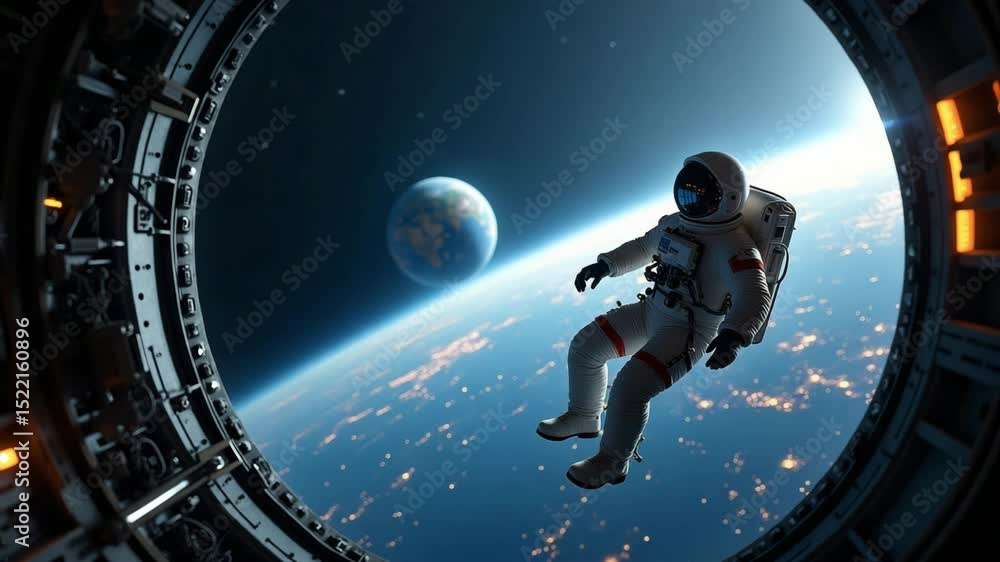 Astronaut Floating in Space, Earth View