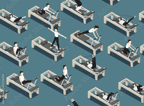 Pilates Reformer Isometric Poses Seamless Pattern Background Wallpaper