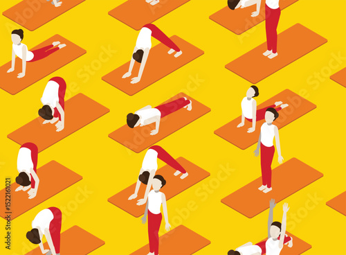 Sun Salutation Yoga Isometric Poses Seamless Pattern Background Wallpaper