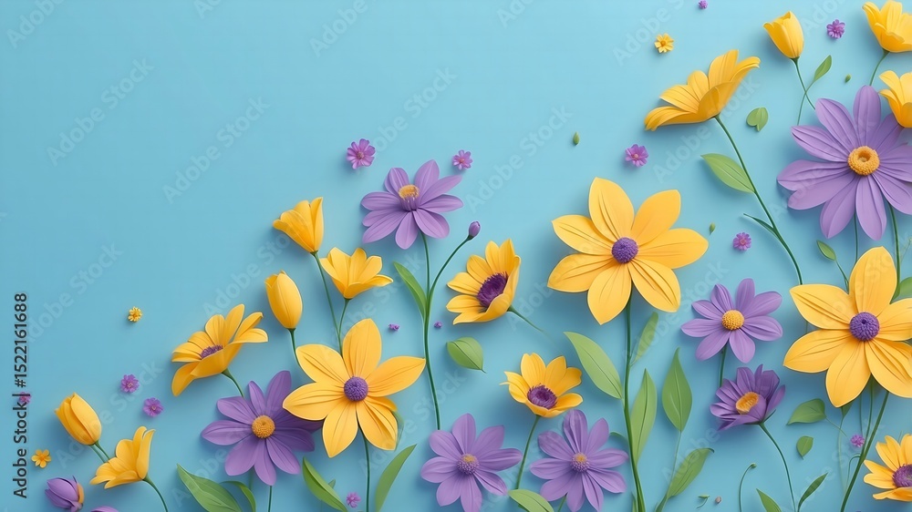 Floral flat lay on blue. Floral flat lay on blue.