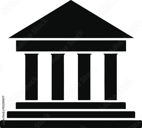 Bank building – black silhouette on white background