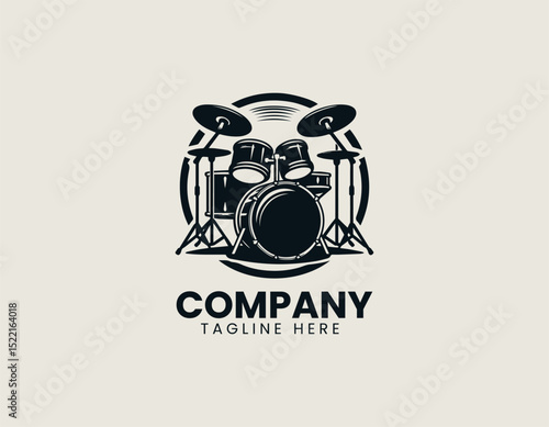 Professional Acoustic Drum Set Dynamic Percussion Instrument Vector Logo Design