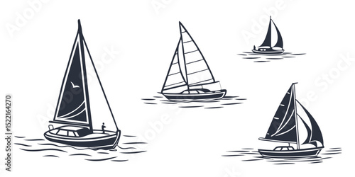 Sailboat Silhouette Set – Vector Nautical Illustrations of Sailing Boats on Water