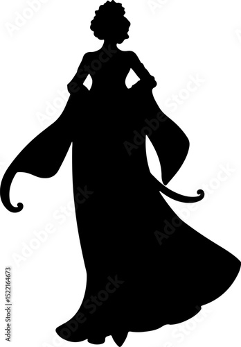 Regal Figure Silhouette with Flowing Gown and Royal Bearing.