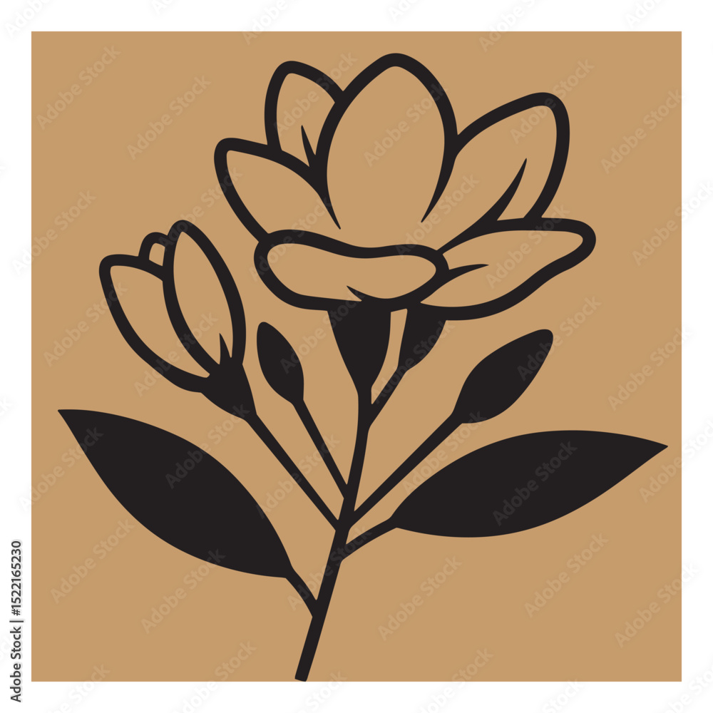 Obraz premium Elegant black flower silhouette on a textured brown background for floral designs