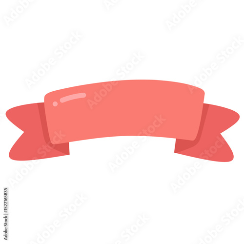 Bright red ribbon banner in flat cartoon style, perfect for sale banners, celebration themes, promo labels, or graphic invites. Stylish, colorful, and attention grabbing vector design.