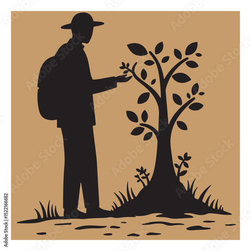 Silhouette of a person planting a tree illustrating environmental conservation and planting