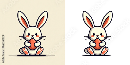 Cute bunny holding an Easter egg on two contrasting backgrounds