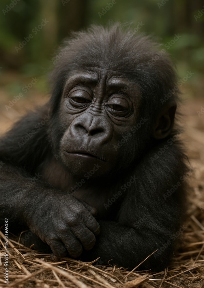 Obraz premium Gentle baby gorilla resting peacefully.